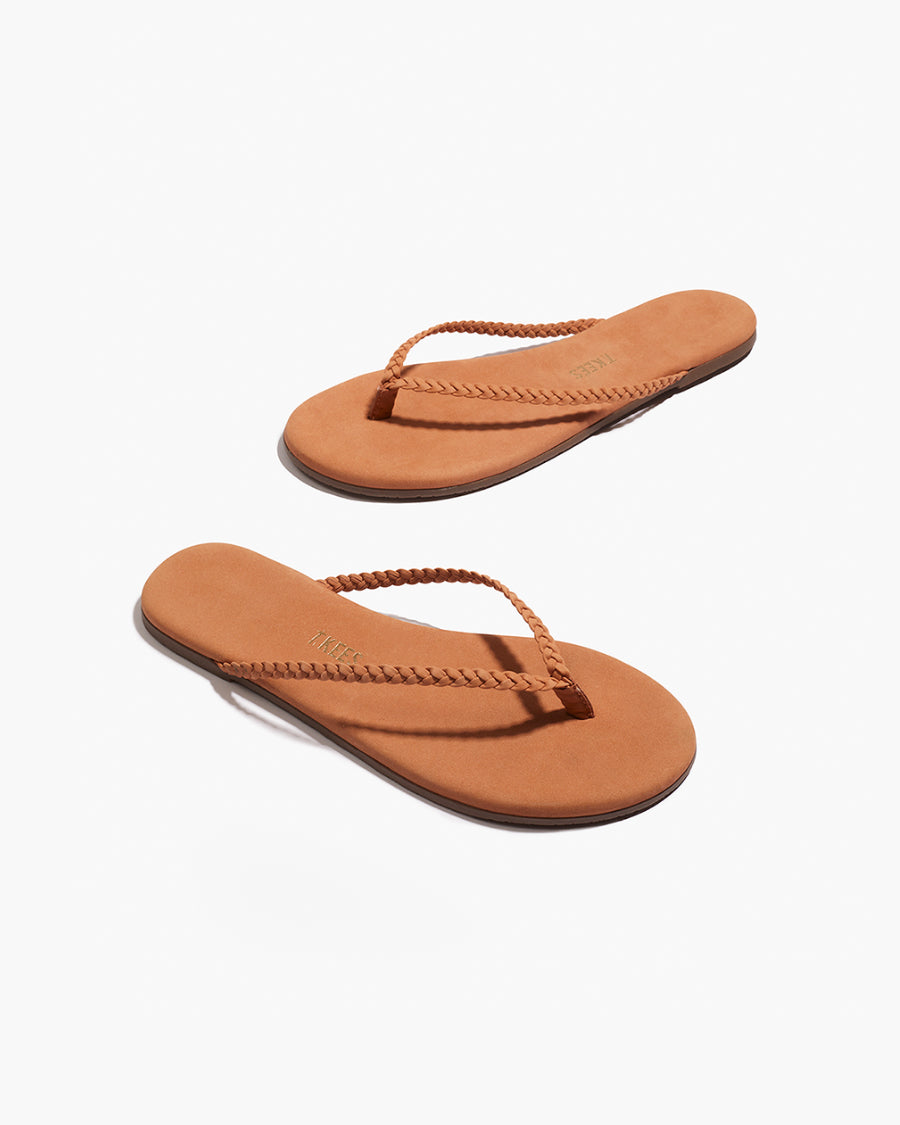 Lily Braid Leather Flip Flops in Pout | TKEES Featured