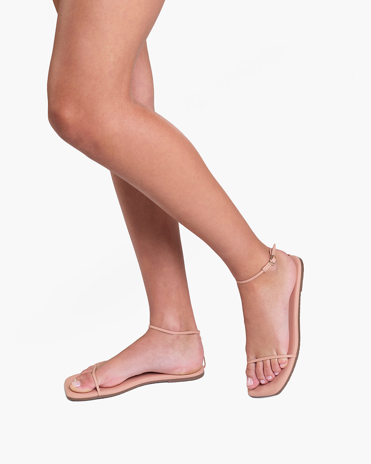 Square Toe Twiggy Leather Sandals in Nude Beach | TKEES Classic