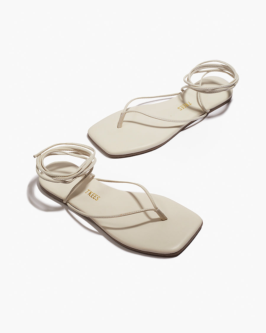 Square Toe Lilu Leather Sandals in Cream | TKEES Deals