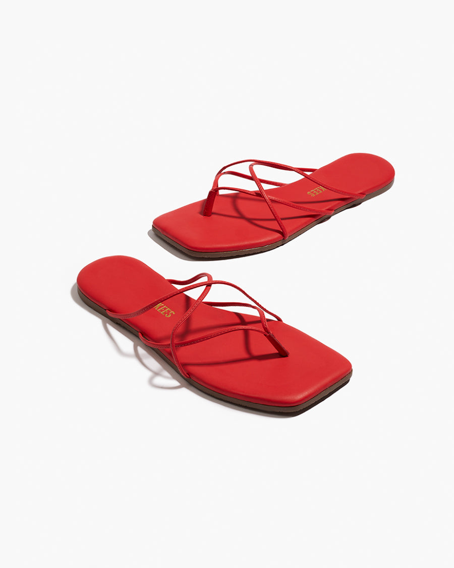 Square Toe Elle Leather Flip Flops in Red | TKEES Hot Sale