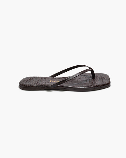 Square Toe Lily Croc Leather Flip Flops in Carob | TKEES Hot Sale