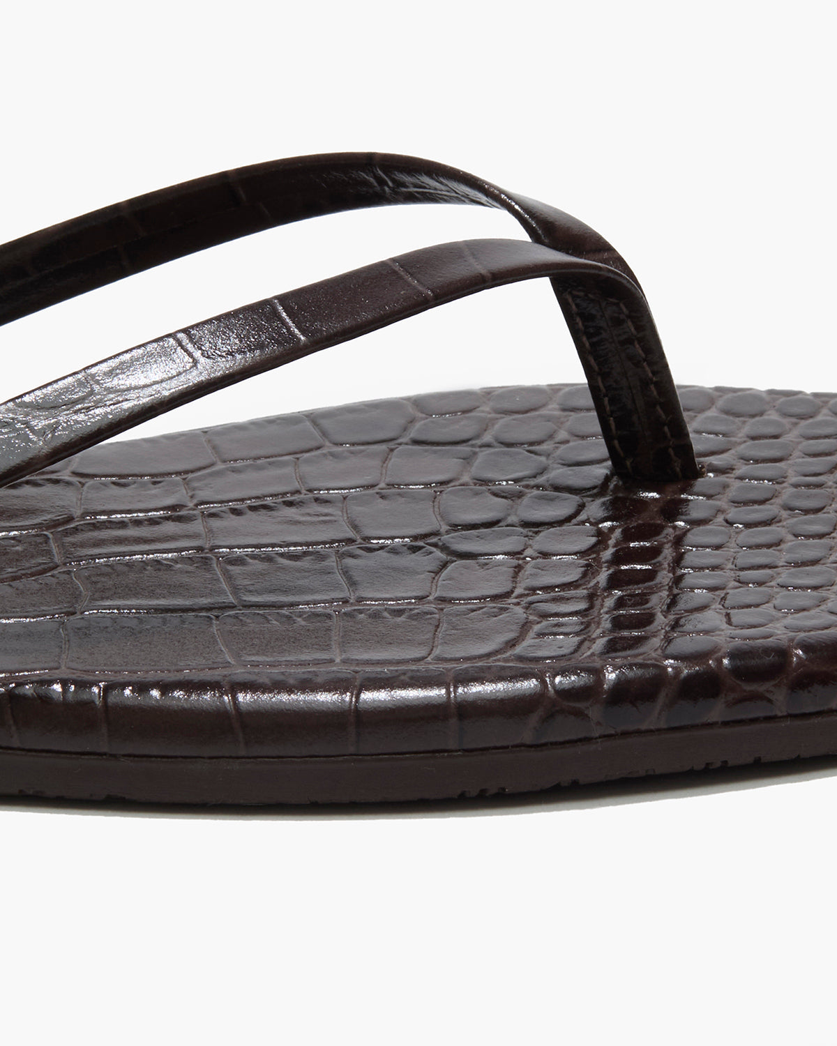 Square Toe Lily Croc Leather Flip Flops in Carob | TKEES Hot Sale