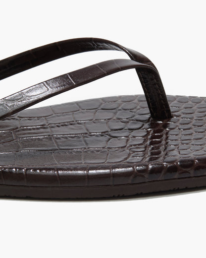 Square Toe Lily Croc Leather Flip Flops in Carob | TKEES Hot Sale