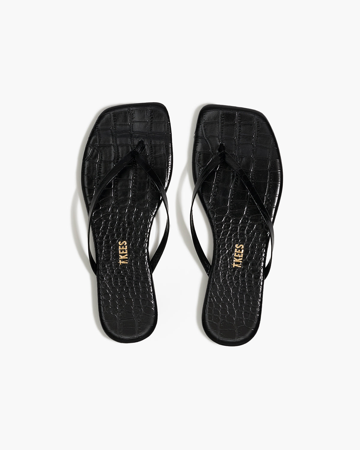 Square Toe Lily Croc Leather Flip Flops in Sable | TKEES Great Value