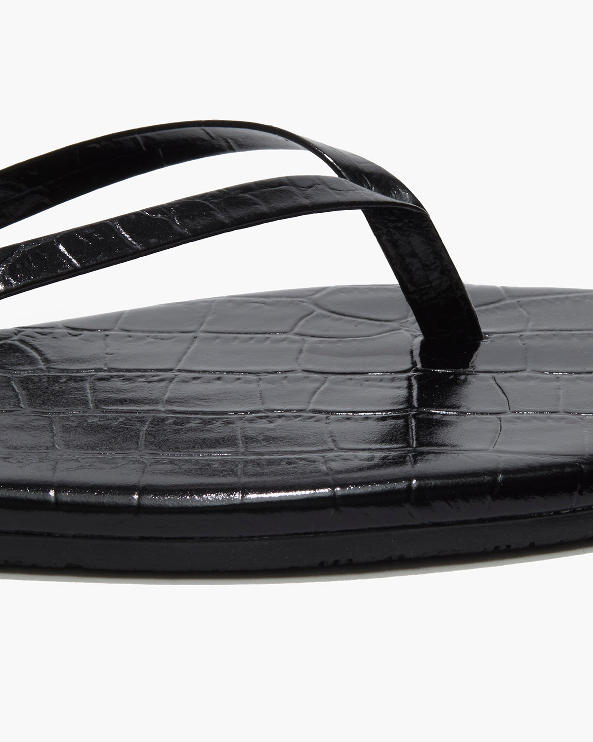 Square Toe Lily Croc Leather Flip Flops in Sable | TKEES Great Value