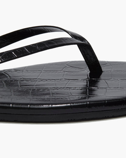 Square Toe Lily Croc Leather Flip Flops in Sable | TKEES Great Value