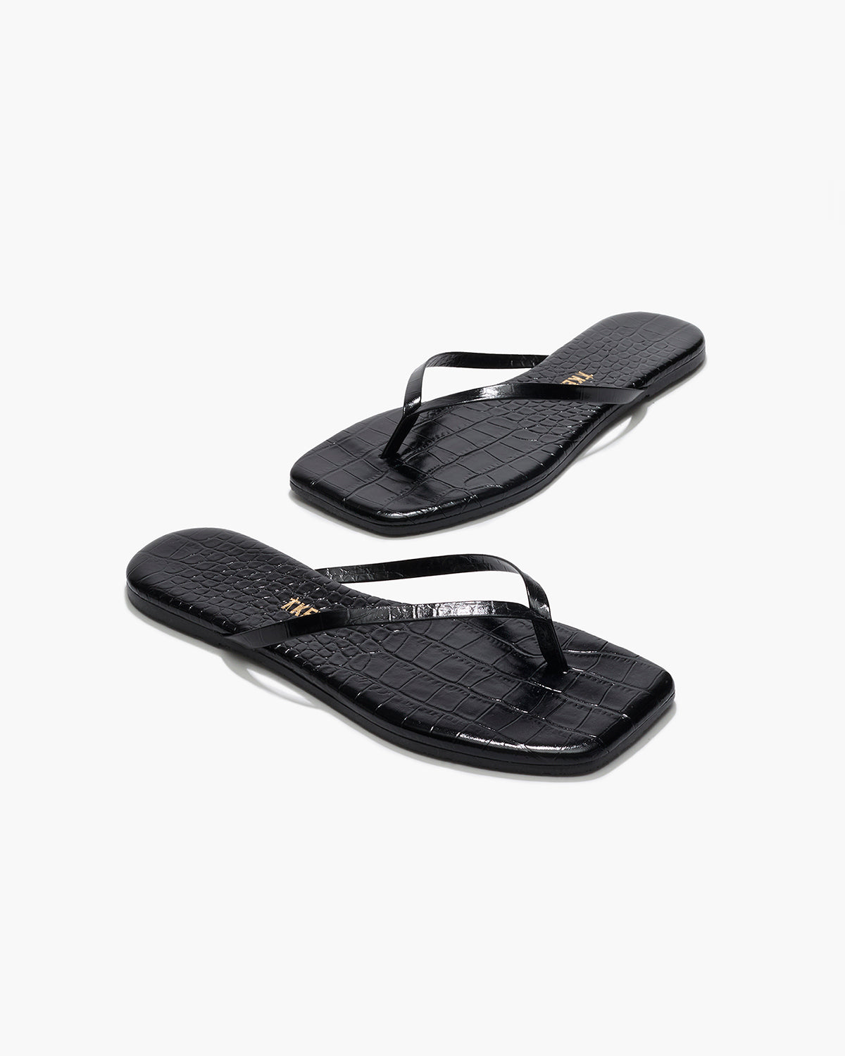 Square Toe Lily Croc Leather Flip Flops in Sable | TKEES Great Value