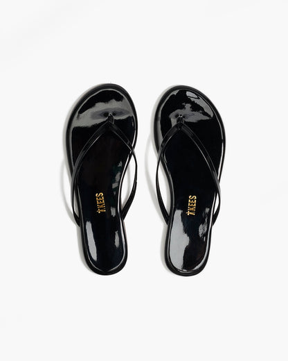 Lily Glosses Leather Flip Flops in Licorice | TKEES Classic