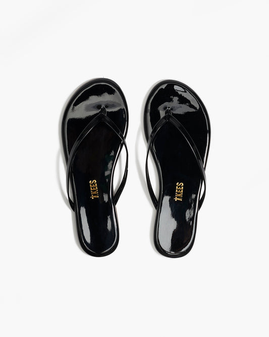 Lily Glosses Leather Flip Flops in Licorice | TKEES Classic