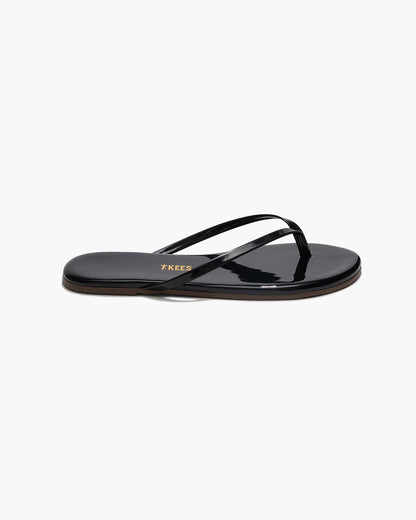 Lily Glosses Leather Flip Flops in Licorice | TKEES Classic
