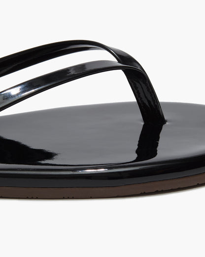 Lily Glosses Leather Flip Flops in Licorice | TKEES Classic