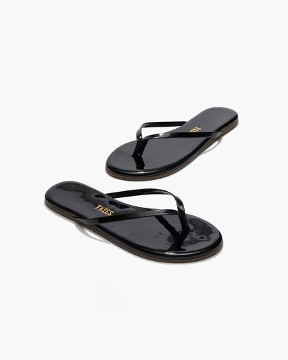 Lily Glosses Leather Flip Flops in Licorice | TKEES Classic