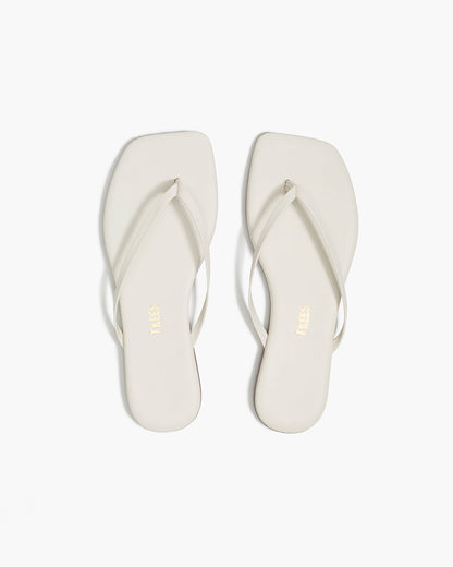 Square Toe Lily Leather Flip Flops in Cream | TKEES Great Value