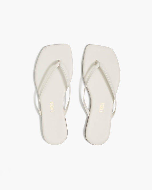 Square Toe Lily Leather Flip Flops in Cream | TKEES Great Value