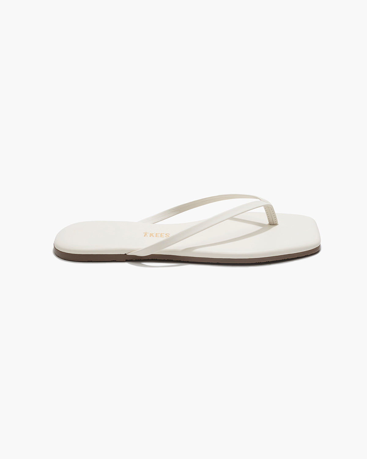 Square Toe Lily Leather Flip Flops in Cream | TKEES Great Value