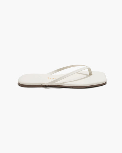 Square Toe Lily Leather Flip Flops in Cream | TKEES Great Value