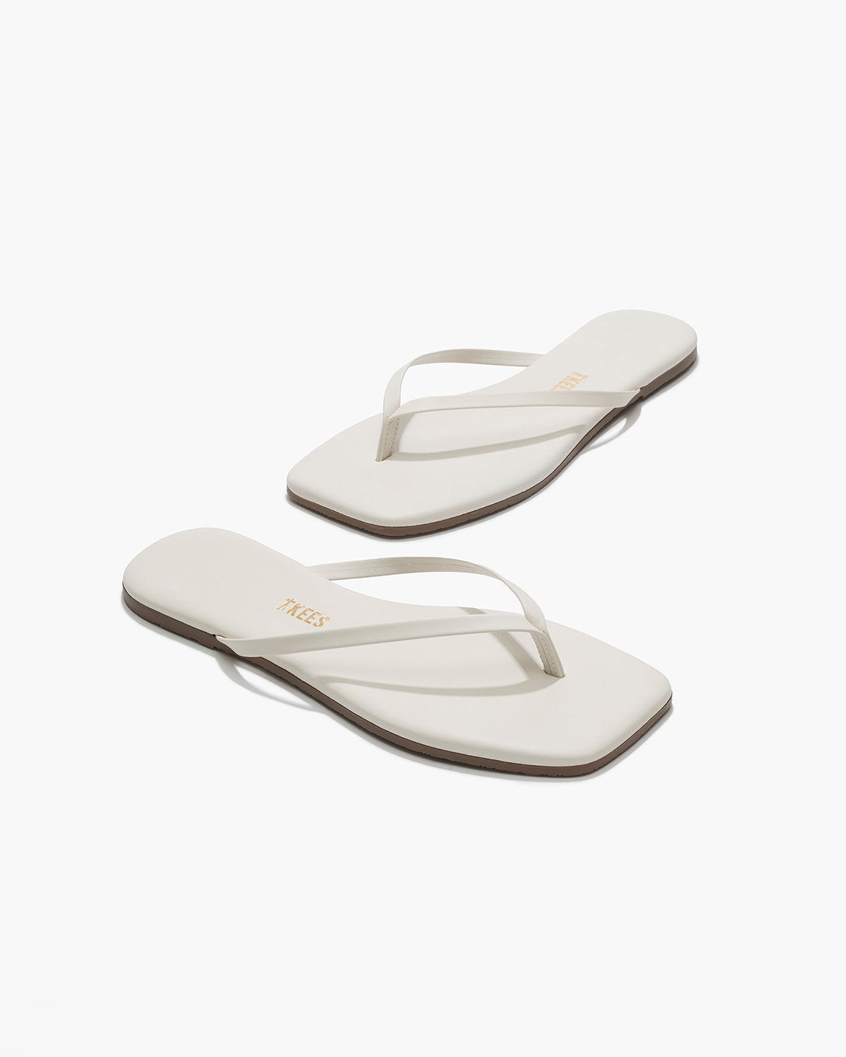 Square Toe Lily Leather Flip Flops in Cream | TKEES Great Value
