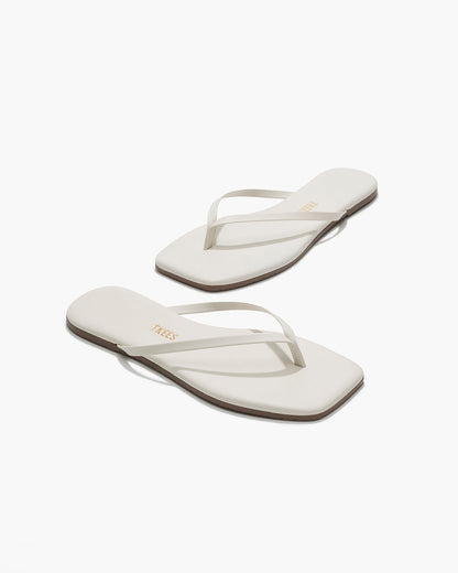 Square Toe Lily Leather Flip Flops in Cream | TKEES Great Value