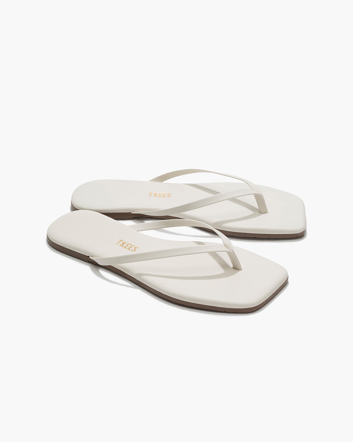 Square Toe Lily Leather Flip Flops in Cream | TKEES Great Value