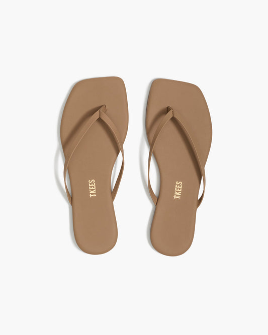 Square Toe Lily Leather Flip Flops in Cocobutter | TKEES Trusted