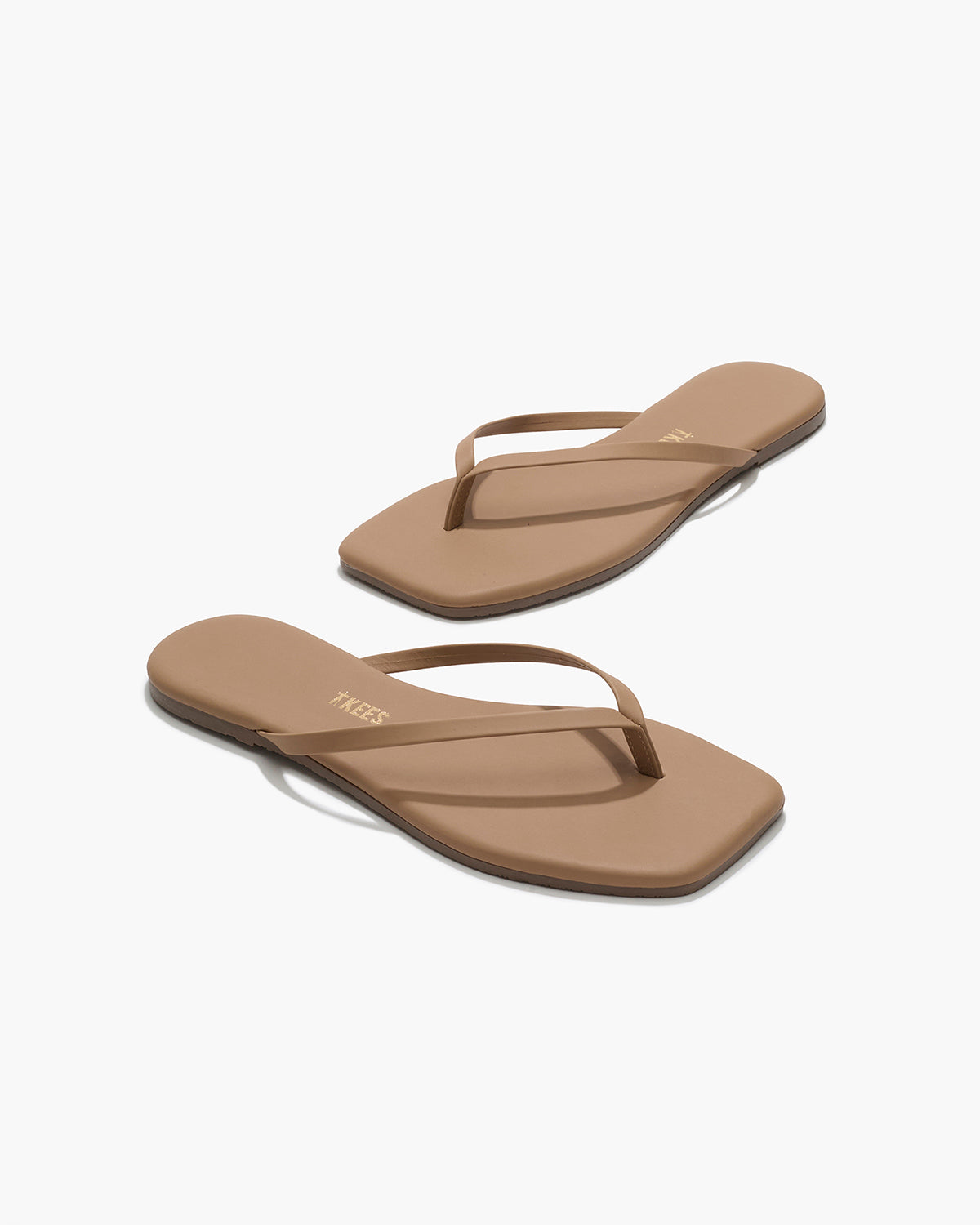 Square Toe Lily Leather Flip Flops in Cocobutter | TKEES Trusted