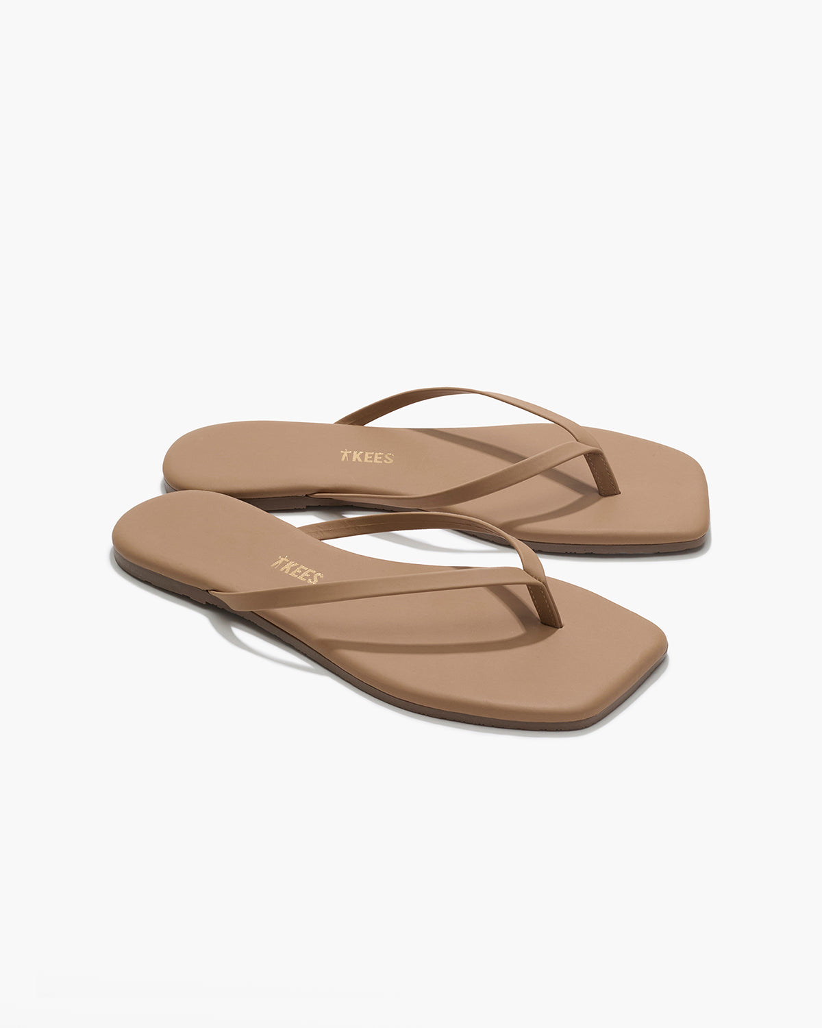 Square Toe Lily Leather Flip Flops in Cocobutter | TKEES Trusted
