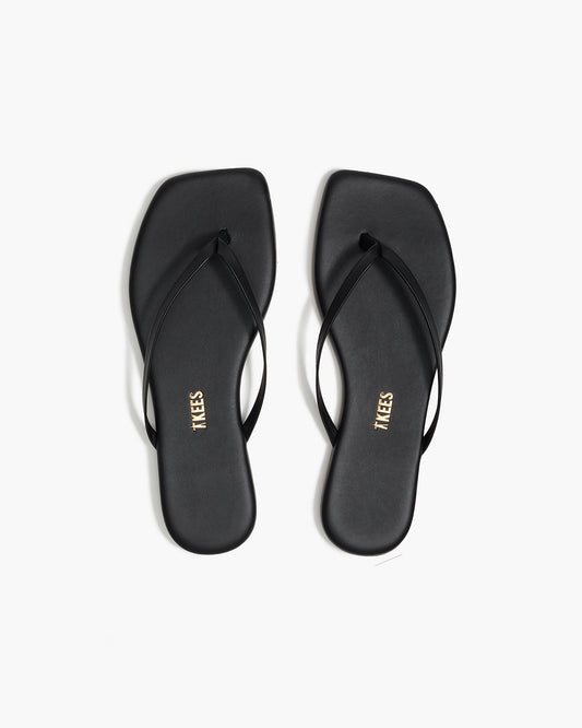 Square Toe Lily Leather Flip Flops in Black | TKEES Best Price