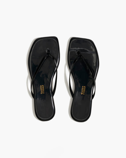 Square Toe Lily Leather Flip Flops in Licorice | TKEES Best Seller