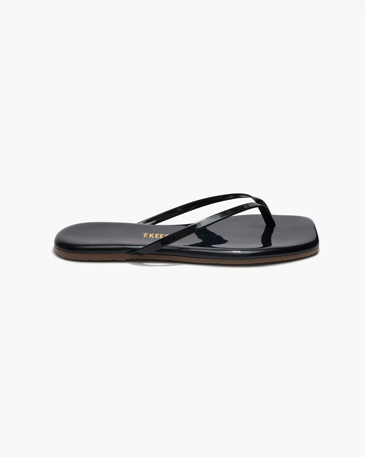Square Toe Lily Leather Flip Flops in Licorice | TKEES Best Seller