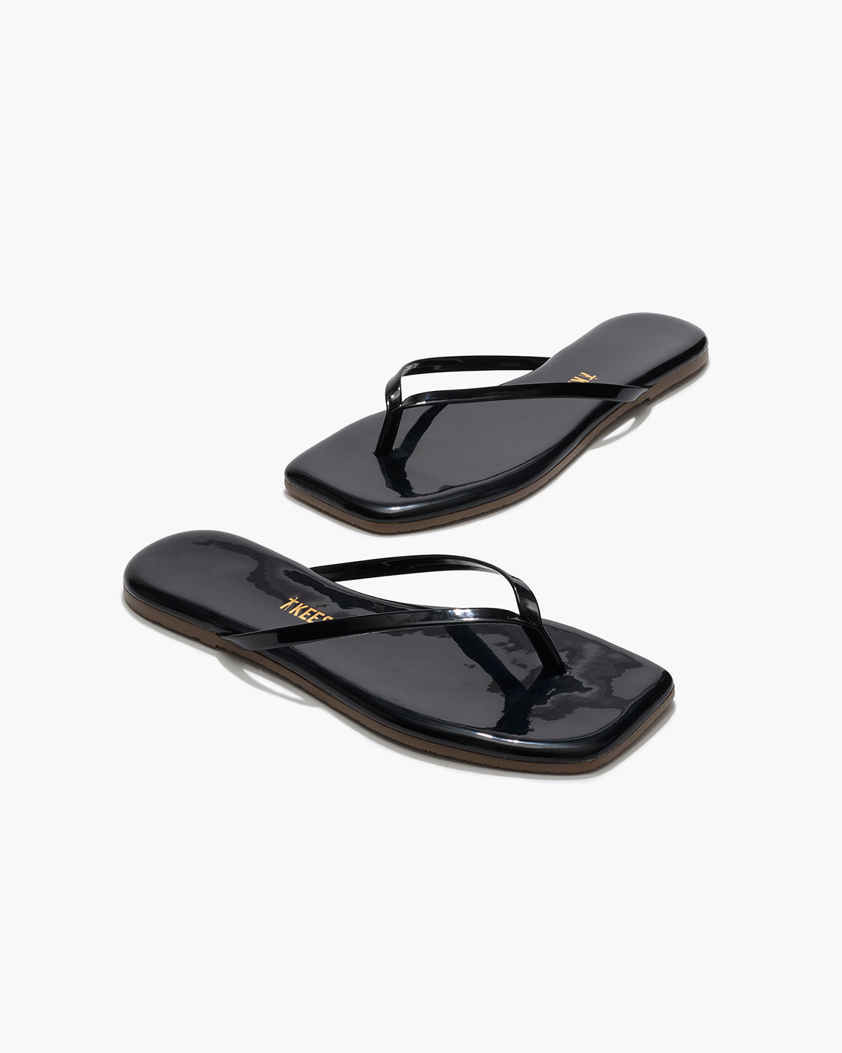 Square Toe Lily Leather Flip Flops in Licorice | TKEES Best Seller