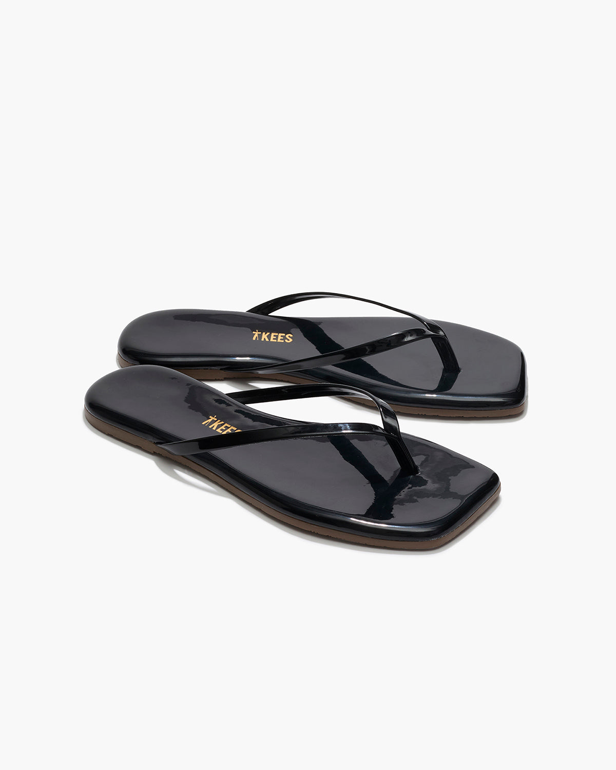 Square Toe Lily Leather Flip Flops in Licorice | TKEES Best Seller