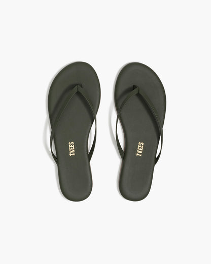 Lily Liners Leather Flip Flops in Forest | TKEES Classic