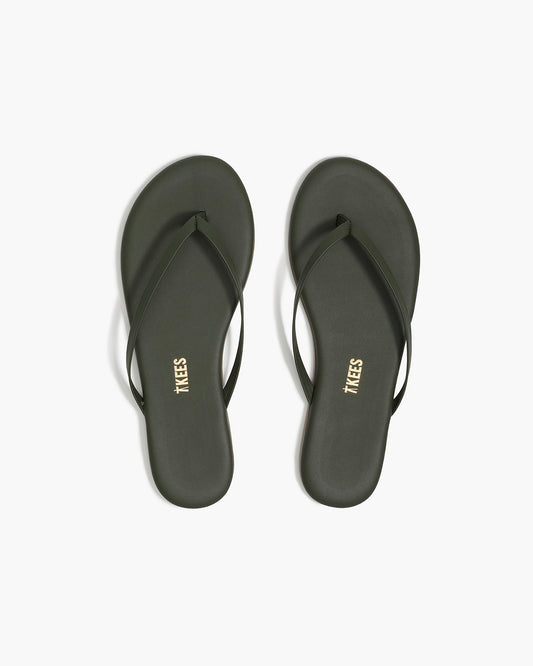 Lily Liners Leather Flip Flops in Forest | TKEES Classic