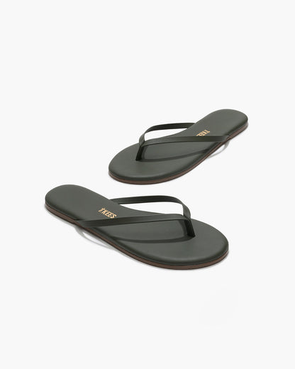Lily Liners Leather Flip Flops in Forest | TKEES Classic