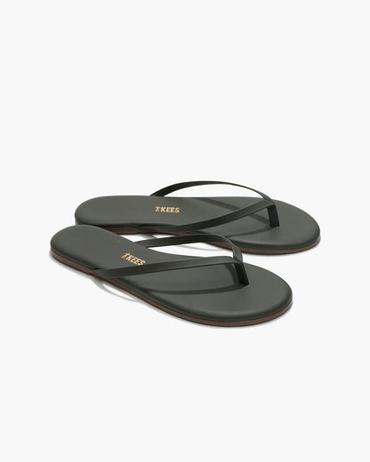 Lily Liners Leather Flip Flops in Forest | TKEES Classic