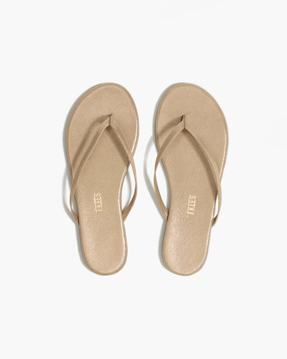 Lily Glitters Leather Flip Flops in Pink Pearl | TKEES Classic