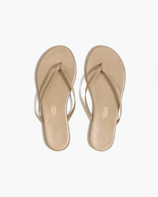 Lily Glitters Leather Flip Flops in Pink Pearl | TKEES Classic