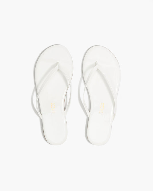 Lily Glosses Leather Flip Flops in White Lotus | TKEES Special Offer