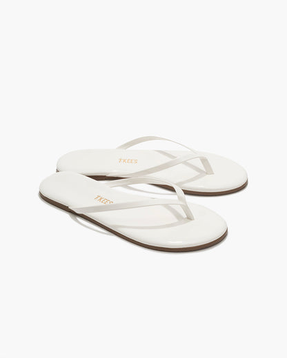 Lily Glosses Leather Flip Flops in White Lotus | TKEES Special Offer
