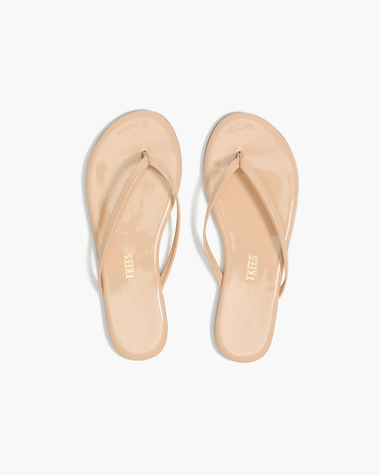 Lily Glosses Leather Flip Flops in Linen | TKEES New