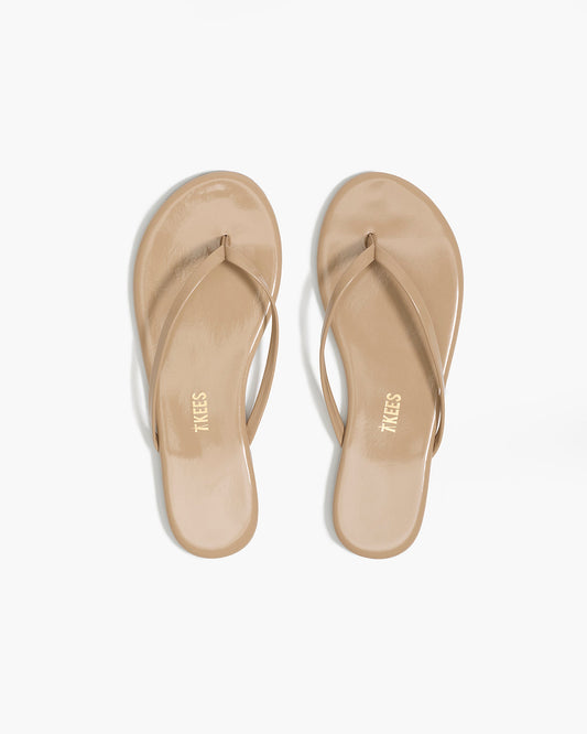 Lily Glosses Leather Flip Flops in Sunkissed | TKEES Deals
