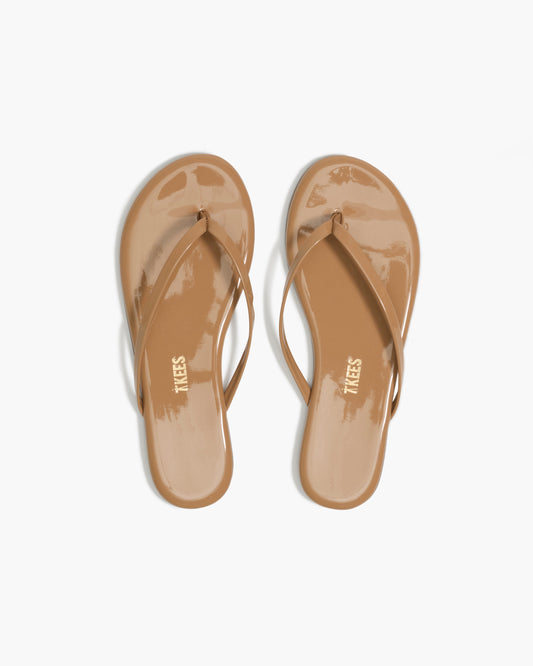 Lily Glosses Leather Flip Flops in Cocobutter | TKEES Deals