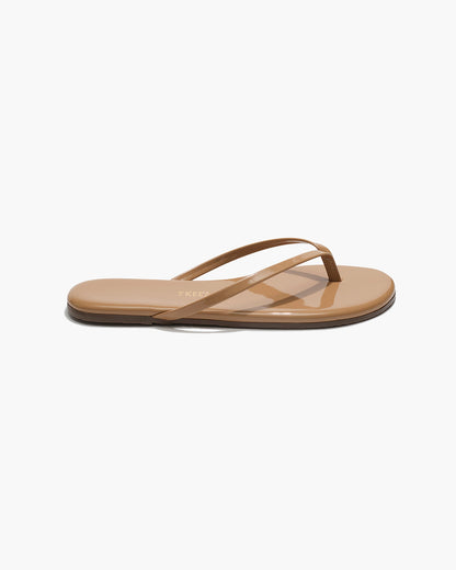 Lily Glosses Leather Flip Flops in Cocobutter | TKEES Deals