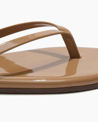 Lily Glosses Leather Flip Flops in Cocobutter | TKEES Deals