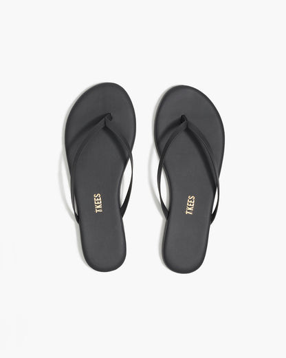 Lily Pigments Leather Flip Flops in Washed Black | TKEES Trusted