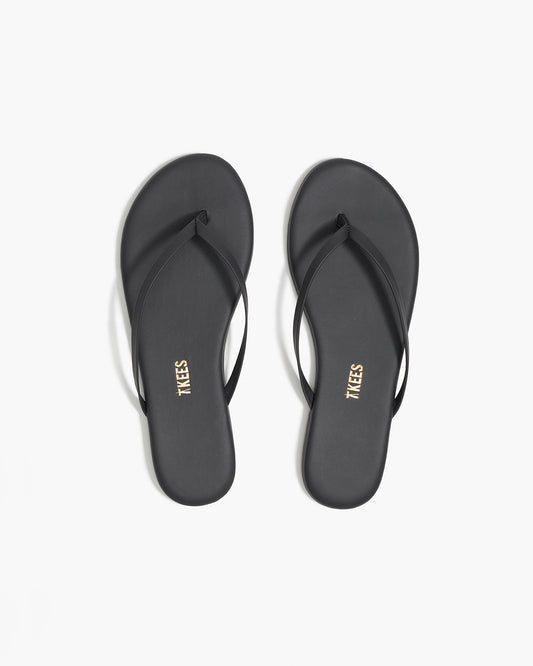 Lily Pigments Leather Flip Flops in Washed Black | TKEES Trusted