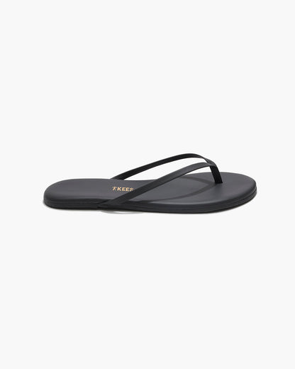 Lily Pigments Leather Flip Flops in Washed Black | TKEES Trusted