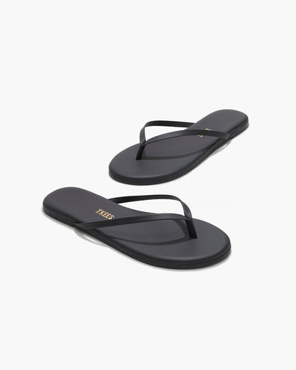 Lily Pigments Leather Flip Flops in Washed Black | TKEES Trusted