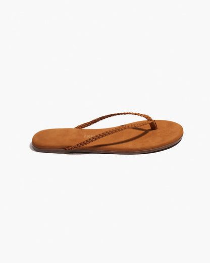 Lily Braid Leather Flip Flops in Camel | TKEES Premium