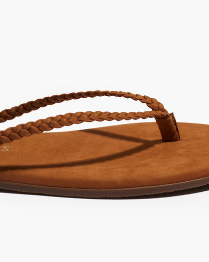 Lily Braid Leather Flip Flops in Camel | TKEES Premium